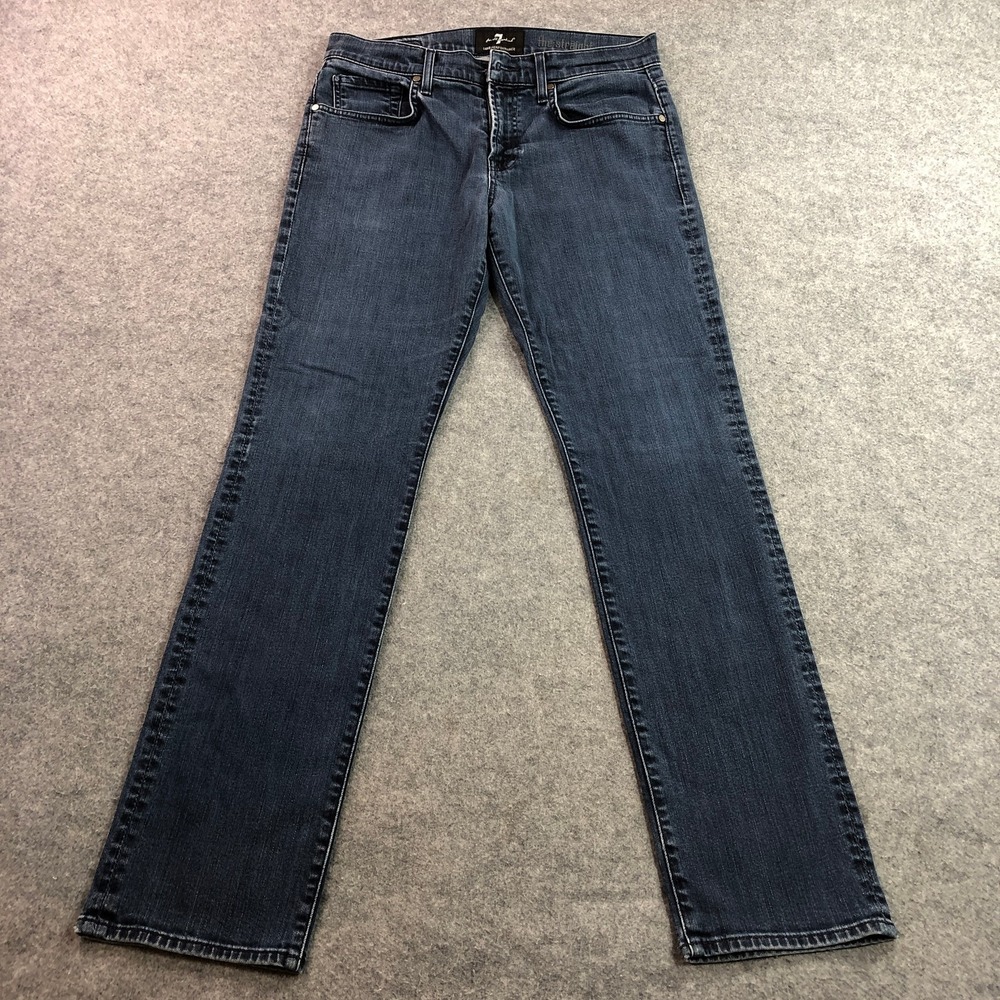 7 For All Mankind Mens The Straight Jeans 32 Blue Luxe Performance Stretch Denim